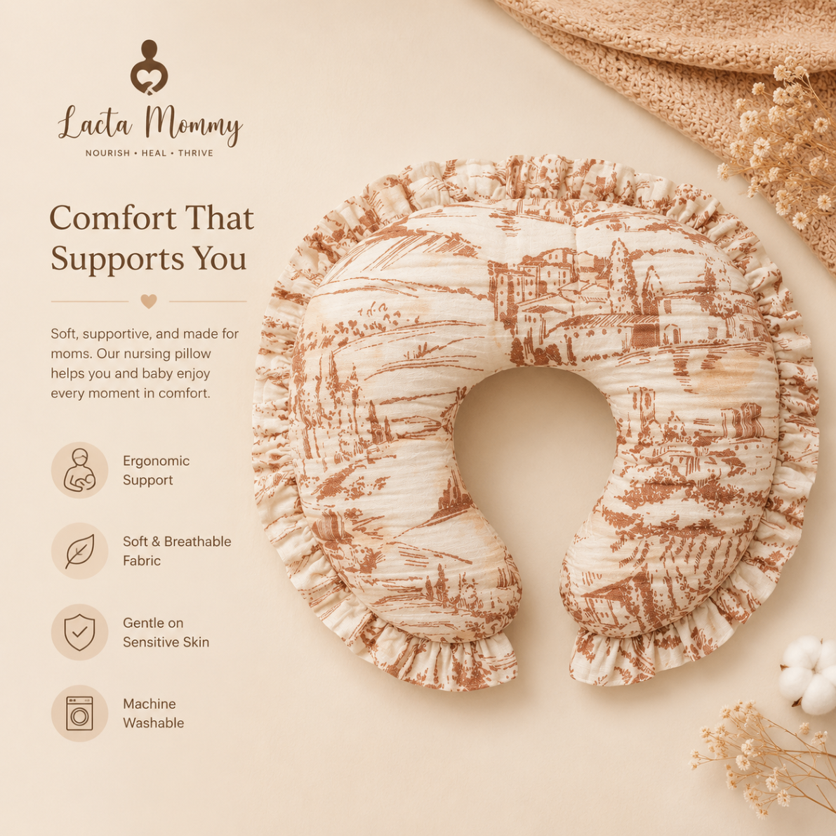 Camel Toile Nursing Pillow Cover